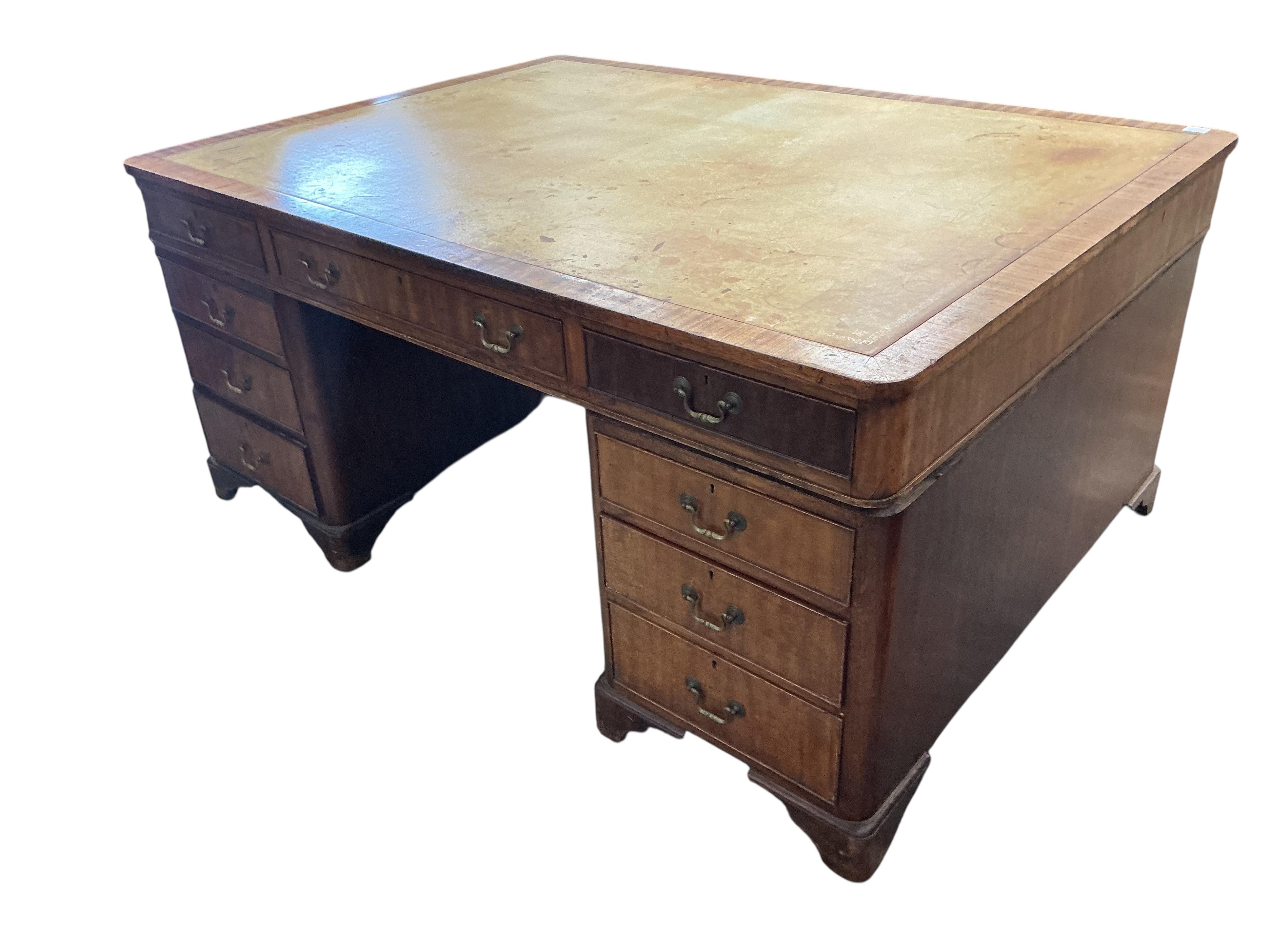 An early 20th century mahogany pedestal partner's desk, width 168cm, depth 122cm, height 78cm